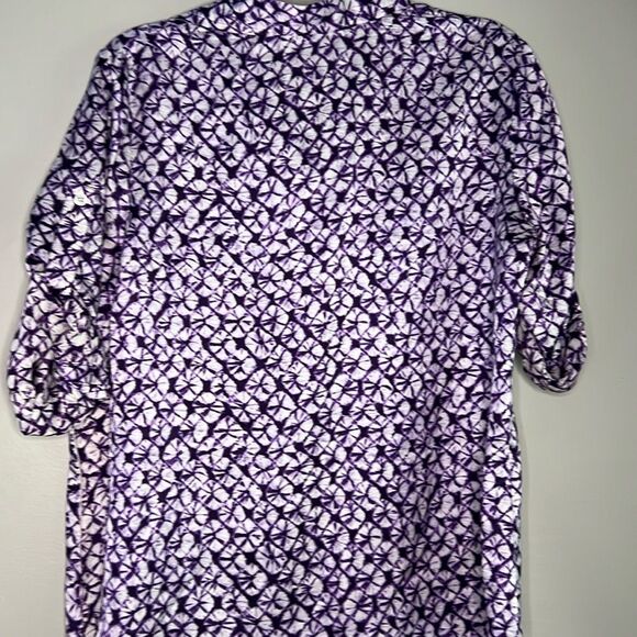 Talbots Blouse Women’s Petites Size 12P Purple White Silk Blend Top Roll tab - Picture 7 of 8